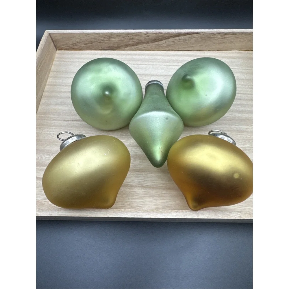 Christmas Tree Ornaments Kugel Style Frosted Glass Silver Set‎ 5 Lot Green Gold